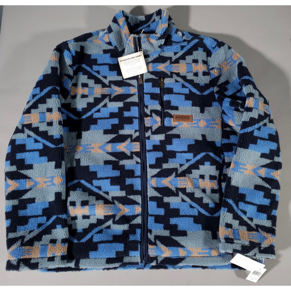 Pendleton Sherpa Fleece Jacket Mens XXL Carico Lake Navy Blue Aztec C2274-83242